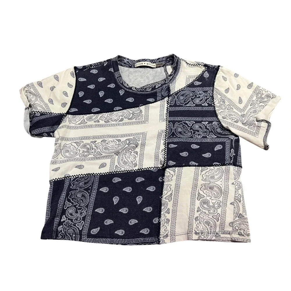 Alice + Olivia Navy White Bandana Elina Paisley Patchwork Pajama Set Boho XS